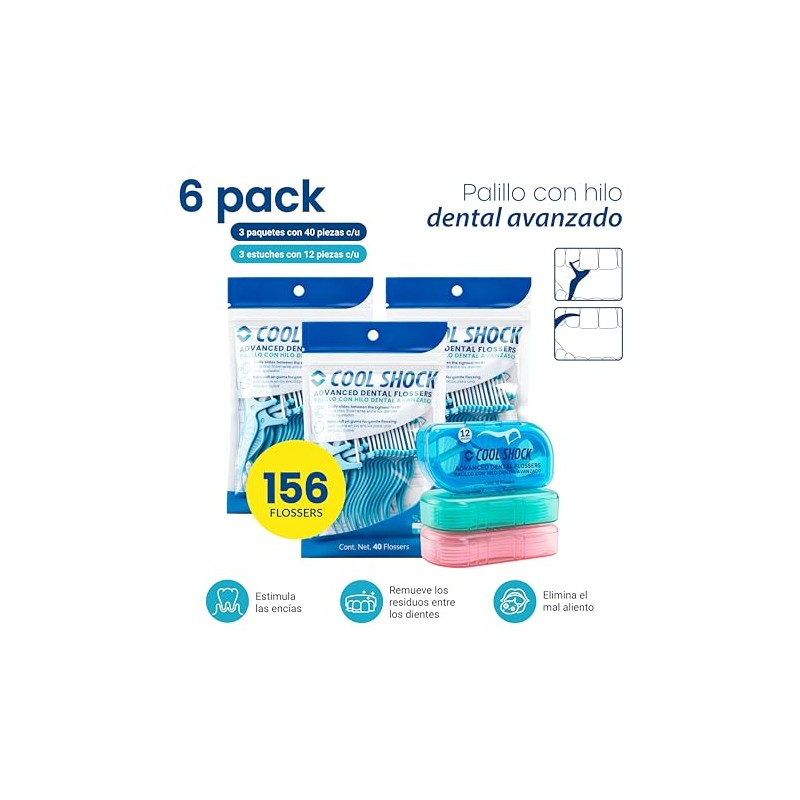 Cool Shock Flossers con hilo firme y mango antideslizante. Incluye