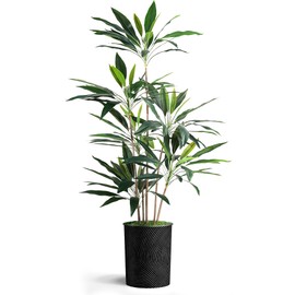 SIGNWIN Artificial Tree in Geometric Spiral Pattern Planter, Fake Dracaena Tree Silk Tree for Indoor and Outdoor Home Decoration - 57" Overall Tall (Plant Pot Plus Tree)