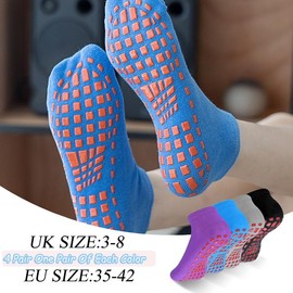 SUJIBHI 4 Pairs Non Slip Yoga Pilates Socks,Yoga Sock with Grips Anti Slipper Socks for Women & Men Fitness Fall Prevention Grip Socks for Ballet, Pilates, Hospital, Home
