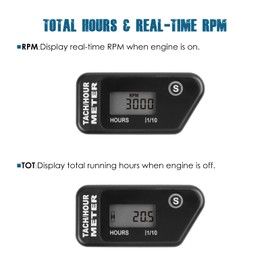 Runleader Digital LCD Hour Tachometer, Hours and RPM Display, Waterproof for Gas Engine, Powered Lawnmower, Generator, Compressor, Motorcycle, Chainsaw, Outboard Motor Boat