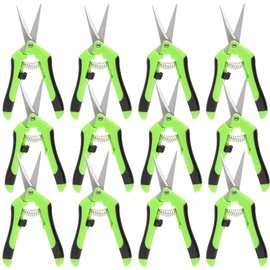 JEUIHAU 12 Pack 6.5 InchesPruning Shears Trimming Scissors, Gardening Hand Pruning Shears with Straight Tip Stainless Steel Blades, Micro Tip Pruning Snips for Trimming Garden Herb Plant Flower, Green
