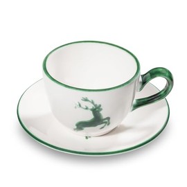 GMUNDNER KERAMIK Green Deer Coffee Cup with Saucer Cup Handmade in Austria