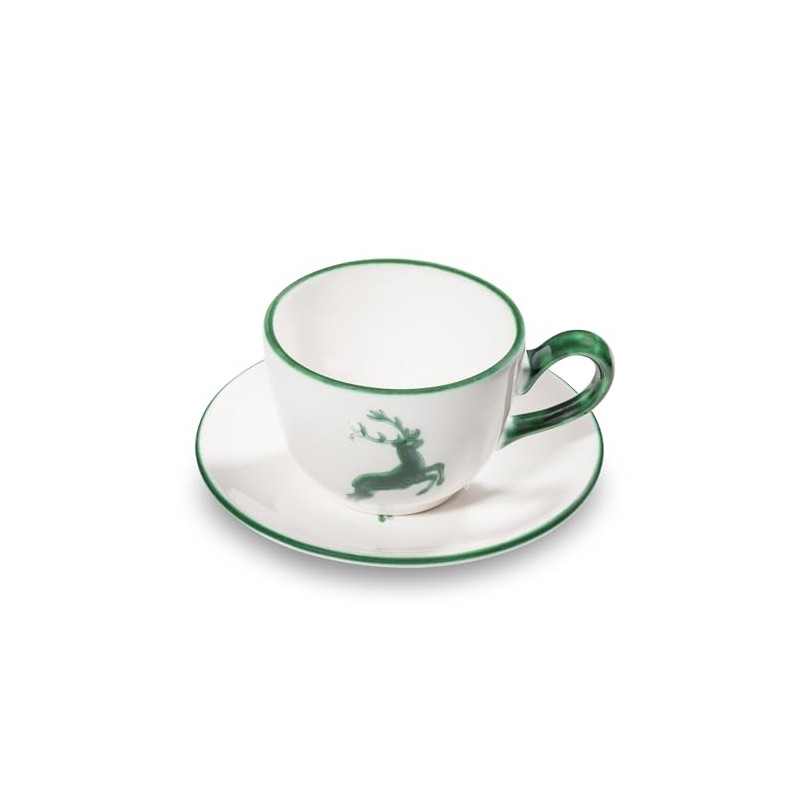 GMUNDNER KERAMIK Green Deer Coffee Cup with Saucer Cup Handmade