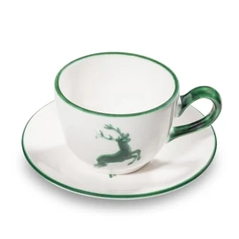 GMUNDNER KERAMIK Green Deer Coffee Cup with Saucer Cup Handmade in Austria