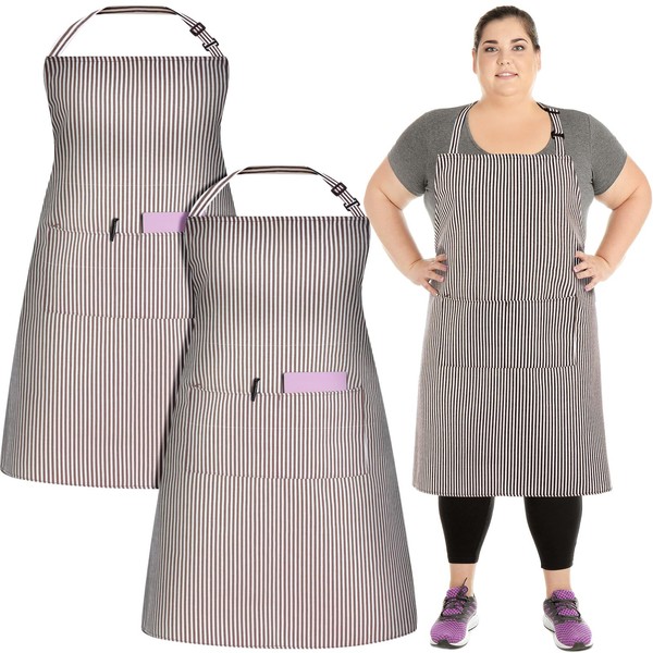 Chicingyou 4 Pcs Plus Size Chef Apron Large Adjustable Stripe