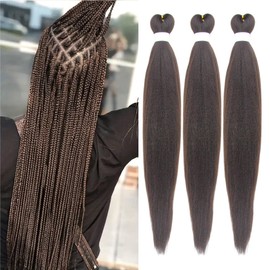 QIANHER Dark Brown L Braiding Hair Pre Stretched Braiding Hair EZ Braids 3Packs/Lot 26 inch Women Braids Hot Water Setting Synthetic Hair Extension Crochet Braiding Yaki Straight Texture (#4)