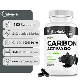 BioHerb® | Carbón Activado Micronizado con 180 Cápsulas de 500 mg, Formulación 100% Pura, Limpieza Profunda, Soporte Digestivo y Eliminación de Metale