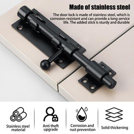 Aoreun Door Bolt Bolt with Combination Lock, Padlock, Stainless Steel Deadbolt Lock, Black, Lockable 200 mm Latch for Gate, Window, Fence