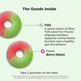 OLLY Fiber Gummy Rings, 5g Prebiotic Fiber, FOS (Fructo-oligosaccharides), Digestive Support, Berry Melon 50ct