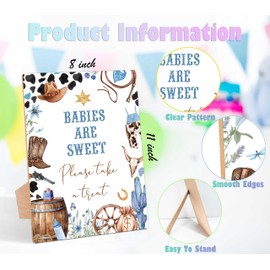 Cowboy Baby Shower Table Sign, Babies Are Sweet Please Take a Treat Sign, Pack of 1 Wooden Tabletop Sign with Stand, Wild West Rodeo Baby Shower Supplies, Gender Reveal Party Decorations - RG22