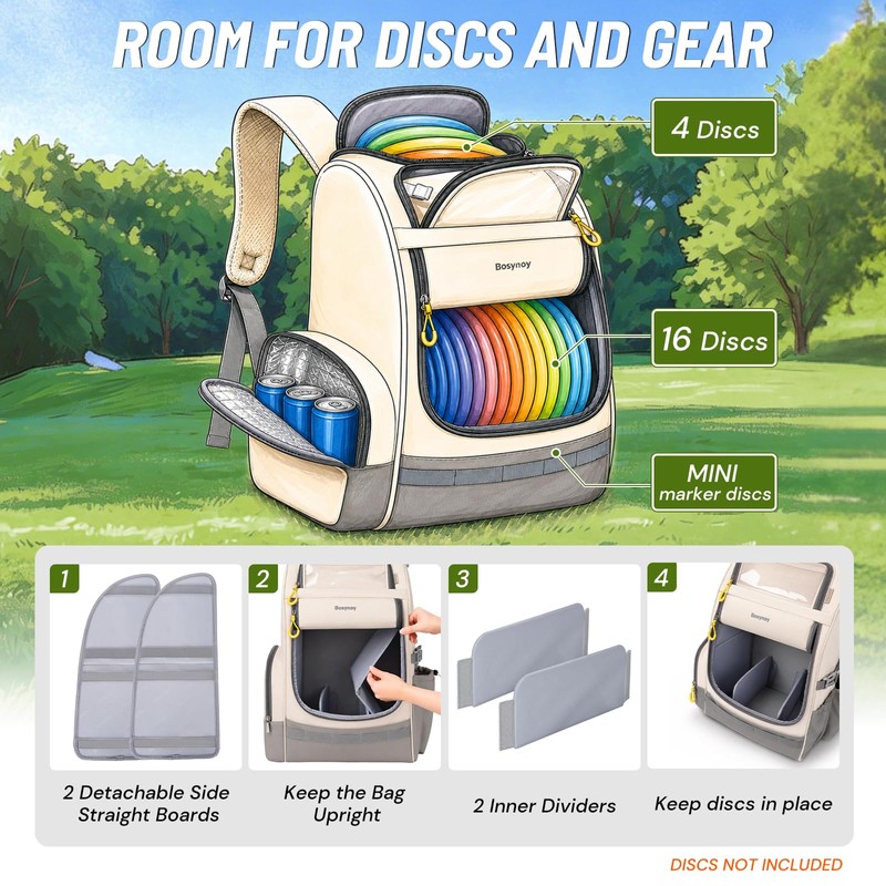 Bosynoy Disc Golf Bag with Clear Phone Holder, 20+ Discs