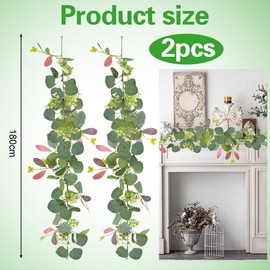 2 Stück Eukalyptus blumengirlande deko, 1,8m Eukalyptus Deko Blumengirlande Tischgirlande Girlande frühling Künstliche Pflanze Hängepflanze für Hochzeitsstrauß, Blume, Heimdekoration