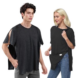 Aylashine Unisex Side Snap Post Shoulder Surgery Shirts ，Tear Away Short Sleeve ，Full Open Adaptive Chemo Clothing Dark Grey (L)