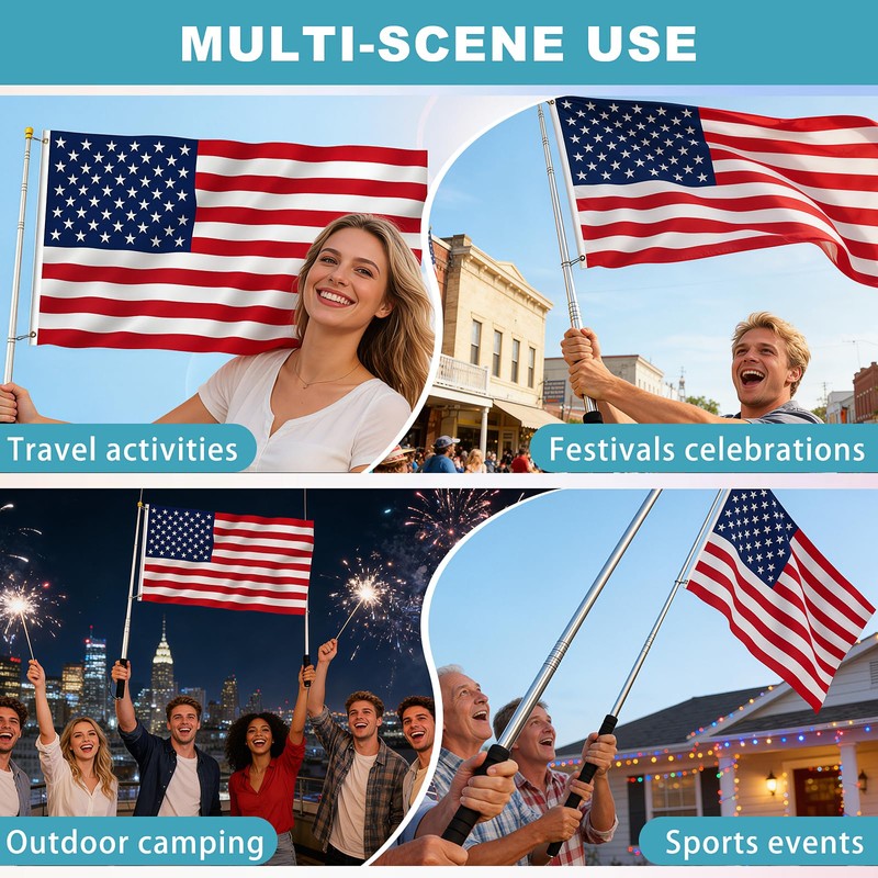 6.56FT Portable Handheld Flag Pole for Carrying Stainless Steel Telescopic
