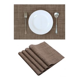 Placemats Set of 4 Table mats Woven Dining Kitchen Place mats Waterproof Washable Indoor Vinyl Plastic Non-Slip wipeable Large Rectangle Under Plate for Outdoor Easy Clean 12 X 18 inch Coffee Brown