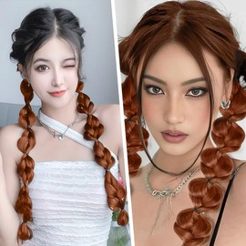 YIMVUNZ Twist Braided Hair Extensions, Braid Hair Add, Messy Bun Ponytail Hairpiece, 2 Pieces, 35 cm Bulb Braids for Women (Brown), brown