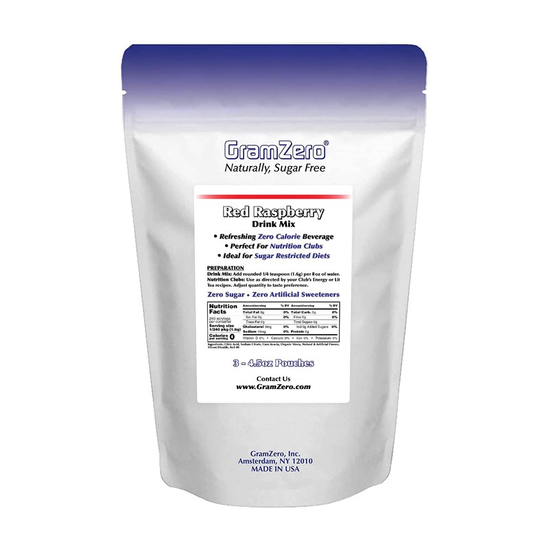 GramZero Red Raspberry Zero Calorie Sugar Free Drink Mix, Great