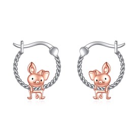 Animal Earrings Sterling Silver Pig Earrings Cute Pig Hoop Earrings Pig Animal Jewelry Gifts for Women (pig earrings)