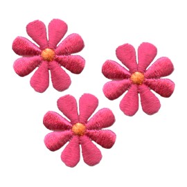 Wholesale Applique Set of 3, 1" Hot Pink Daisy, Flowers, Embroidered, Iron on Patch