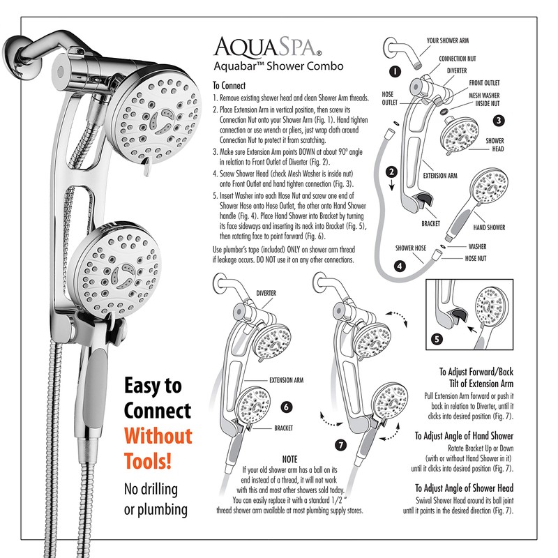 AquaSpa High Pressure 48-mode Luxury 3-way Combo with Adjustable Extension