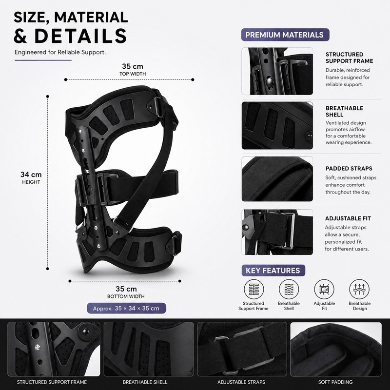 Adjustable Spinal Support Brace for Post-Surgical Recovery – Lightweight Breathable