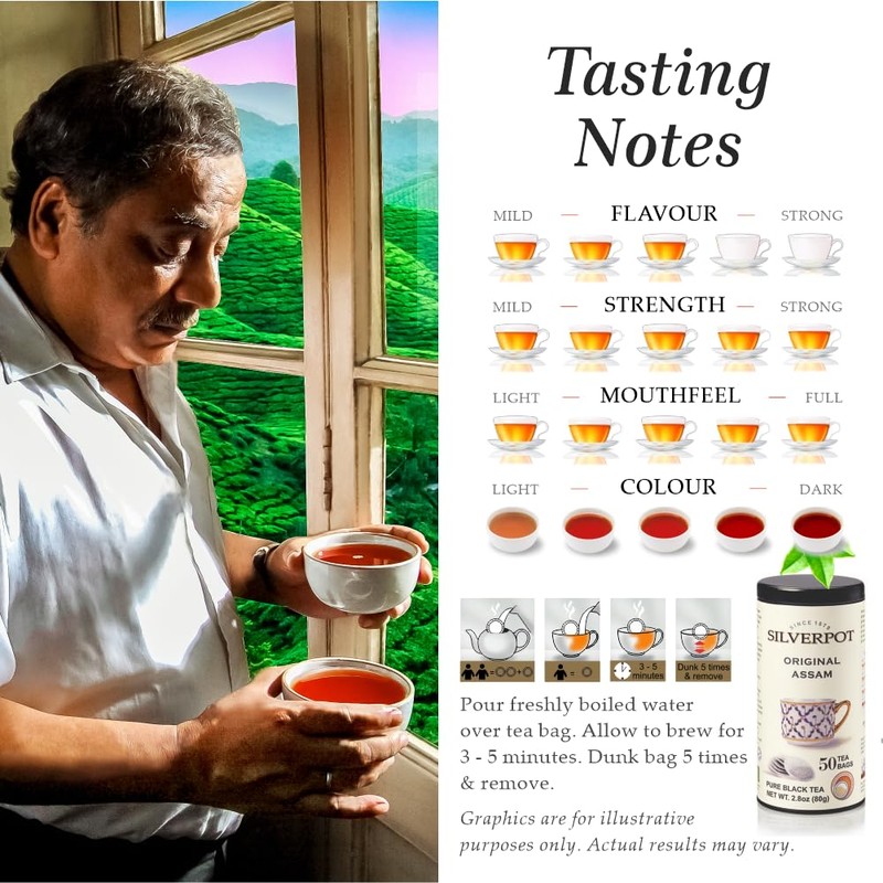 Silverpot Assam Tea Bags, 50 Count, Indian Black Tea, Strong