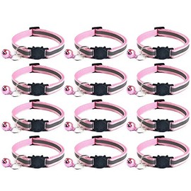 Tafeiya 12x Reflective Design Adjustable Cat Collars More Safety Quick Release Safety Buckle with Bell (Pink)