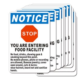 Notice Stop You are Entering Food Facility Sticker Sign 10 Set 3 3/8 X 5 Inch 5 Mil Vinyl Laminated for Ultimate Protection Durability Self Adhesive Decal UV Protected Weatherproof(F)