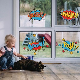 SUPERDANT Superhero Comic Book Word Wall Stickers Biff Kapow Boom Smash Wham Text Wall Decal Wall Art Stickers for Themed Room Wall Decor