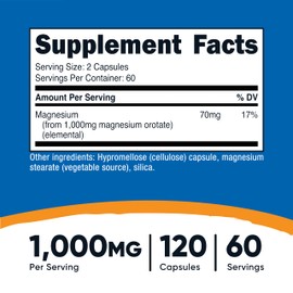 Nutricost Magnesium Orotate Capsules 1000mg, 120 Caps - 60 Servings, 500mg Per Capsule, Non-GMO, Gluten Free
