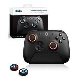 8Bitdo Ultimate 2 Bluetooth Controller (TMR Joystick Update), RGB Fire Ring, Switchable Hall Effect/Tactile Triggers, Vibration and Motion Control for Switch, Windows PC (Black)