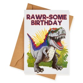 T-rex Birthday Card: 21cm x 15cm - Fun and Vibrant Dinosaur Celebration Design - Ideal Greeting for Boys and Girls to Make Their Special Day Roar with Excitement