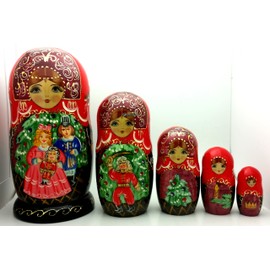 BuyRussianGifts Fairy Tale Nutcracker Russian Nesting Doll Hand Painted 5 Piece Stacking Set