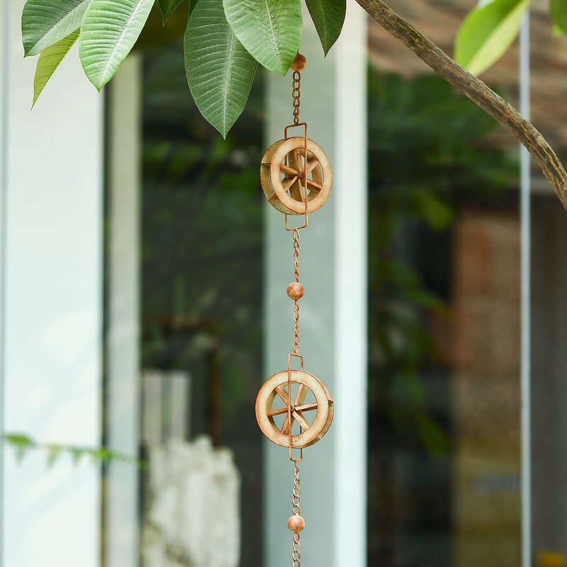 AINISIS 5-7/10-Feet Gutter Rain Chain,Water Wheel Rain Catcher Chain Outdoor