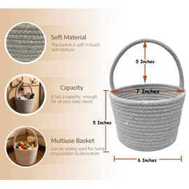 Prudance Small Sparkly Silver Sequin Woven Cotton Rope Basket, 6"x5", Gray
