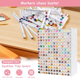 Yallmie Marker Organizer, Art Markers Storage Rack with Multi functional Pen Holder Storage Rack, Alcohol Marker Holder Suitable for Home Classroom Office Decor (180 slots)