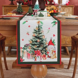 meioro Christmas Table Runner for Home Decor, Snowflake Santa Claus Polyester Table Runners, Red Xams Table Cover, Seasonal Fall Table Decoration for Kitchen Dining Room Party(Christmas tree,30x180cm)
