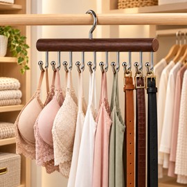 Wooden Hanger Organizer for Bras & Underwear – Multi-Hook Closet Storage Rack for Vests & Small Garments
