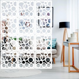 ANMINY 12 PCS Hanging Room Divider Decorative Thick Panels Floral Carving Wall Screen Hollow Out Design for Bedroom Living Dining Room Kitchen Office Restaurant Home Hotel Decor - White Bubble