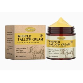 XIUVVBIOSS Beef Tallow Moisturizing Cream with Honey, Grass-Fed Tallow Balm for Face & Body, Hydrating for Dry & Sensitive Skin (120g)