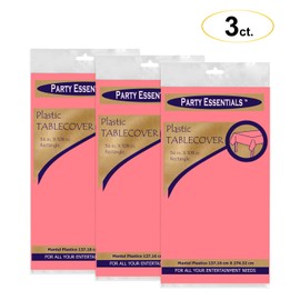 Party Essentials 54108PK-3 Heavy Duty Rectangle Plastic Table Cover Available in 24 Colors, 54 x 108", Pink, 3-Count