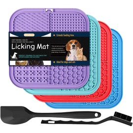 AUSINCERE Lick Mat for Dogs and Cats, Licking Pad with Suction Cups, Slow Feeder Pet Bowls for Training and Bathing Grooming 4Pack