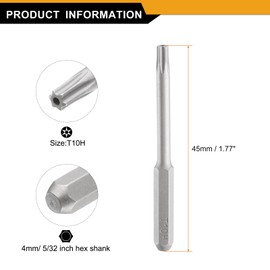 HARFINGTON 5pcs T10H Torx Screwdriver Bit 5/32" Hex Shank 45mm/1.77" Length Magnetic Star 6 Point Head S2 Steel Screw Driver Bit
