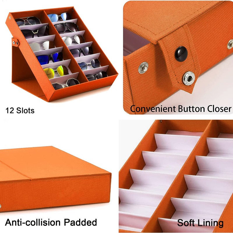 jiffordwind 12 Slot Polyester Silk Lining Sunglasses Display Case with
