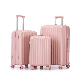 Campfun Luggage Sets 3 Piece, Carry On Luggage Set with Cup Holder and USB Port, Hardshell ABS Suitcase with TSA Lock Double Spinner Wheels Hook, Lightweight Suitcase 20/24/28in, Pink