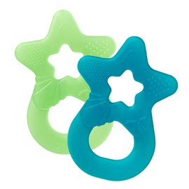 Dentistar Teether Set of 2 - Teether for Babies & Toddlers from 3 Months - Baby Teether with Soft Material Handle for Teething Aid & Massage - Made in Germany - Blue & Light Green