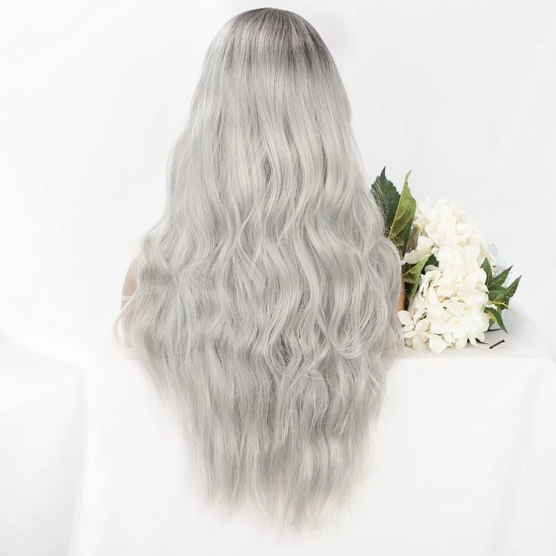 Darklove Peluca Larga De Mujer Color Gris Degradado Pelo Ola