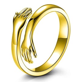 New Korbah Hug 18K Gold Plated Ring for Women, Adjustable Solid Vintage Thumb Ring, Unisex Resizable Celtic Knot Open Finger Ring, Silver Knuckle Toe Rings for Men Ladies Girls, Gift for Birthday Gifts Valentine's Day, One Size, Gold Plated Stainless Ste