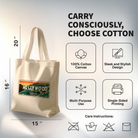 No Thorns Media Hollywood Los Angeles California Cotton Tote Bag for Women Men Casual Tote Bag Cloth Canvas Shopping Bags with Handles Cute Bags Everyday Use 15" x 16" Aesthetic Gift ID44997