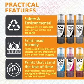 LiTuhorse T552 552 Black Refill Ink Bottles Replacement for Epson 552 Ink Ultra-high Capacity Bottle Black (T552020-S) Works with EcoTank Photo ET-8500 ET-8550 8550, Non-Sublimation